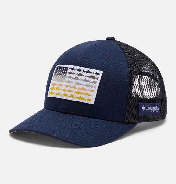 Columbia PFG Mesh Snap Back Hats Navy Yellow For Men's NZ45897 New Zealand